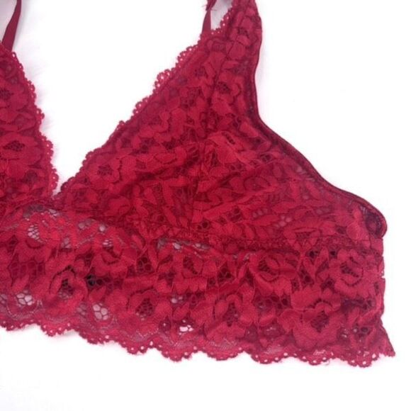 iCollection Women's Long Line Triangle All Over Floral Lace Bralette Red Size 3X - Picture 4 of 8